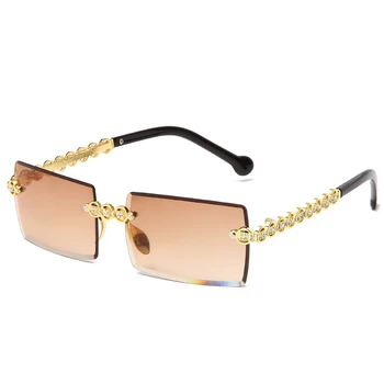 Moda Praça sem aro Óculos de Diamante Nova Marca de Design de Mulheres Pequenas óculos de Sol de Luxo Metal Tons UV400 Óculos