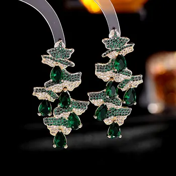 Vintage Verde CZ Dangle Brincos de Zircônia Cúbicos por Parte de Mulheres Românticas Acessórios de Presente de Aniversário de Alta Qualidade Jóias de Luxo
