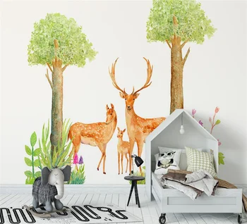 Personalizados em 3D material de Seda papel de parede mural de desenhos animados floresta de cervos sala de estar, quarto de fundo de parede decoração home 3d papel de parede