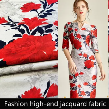 Europeus e Americanos Luz de Luxo, Grandes Rose Jacquard Vestido de Tecido Jaqueta, Vestido de Brocado de Moda Tecido Diy Designer