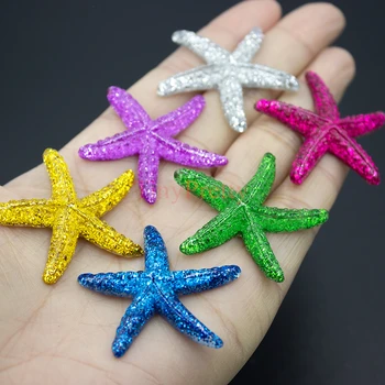 20pcs Glitter Resina Estrela-do-mar Pérolas 40mm Flatback Peixes Estrelas Miniaturas Enfeite Acessório para Fazer a Jóia de DIY