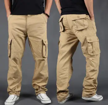 Homens de Calças Cargo Casual Solta Multi Bolso da Calça Militar Calças compridas para os Homens Camo Corredores Plus Size 28 a 40