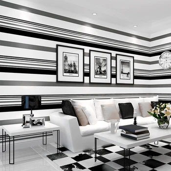 Moderno Preto-e-branco Cinza de listras Verticais papel de Parede para parede 3d Listrado Papel de Parede PLANO de Fundo de Sala de estar Decoração do Quarto