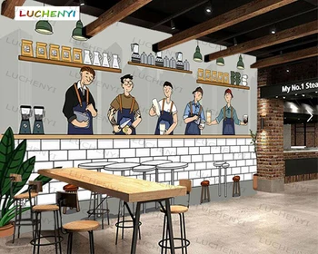 Papel de parede de desenhos animados feitos sob encomenda da bebida 3d papel de parede mural, restaurante chá, leite, suco de loja sala de jantar papéis de parede adesivo