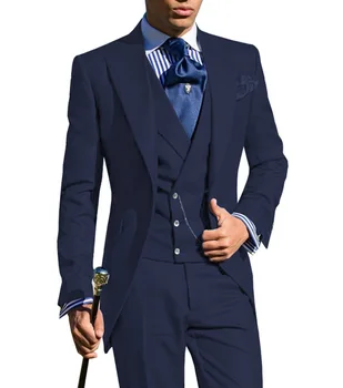 Tailor Made Mens Slim Fit 3 Peças Ternos de Negócio Jaqueta Blazer Smoking para o Casamento, o Noivo de Baile, à Noite(Blazer+Colete+Calça)
