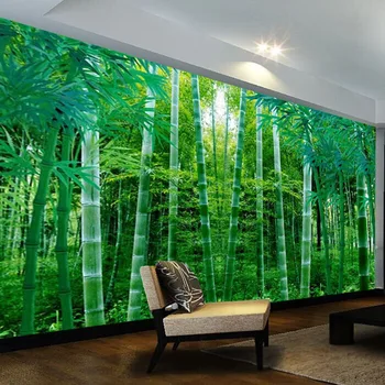 Personalizado de Qualquer Tamanho, Mural de Parede 3D Verde Floresta de Bambu, Pintura de Parede TV da Sala de estar Sofá do Quarto Estudo de Paisagem Papéis de Parede 3 D