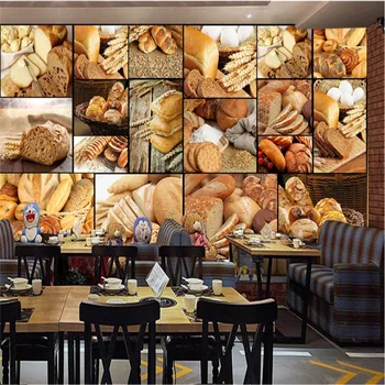 Europeia moderna Padaria 3D Pão Foto Papéis de parede de Café Sobremesa Loja de Restaurante Industrial Decoração de Fundo Mural, Papel de Parede 3D