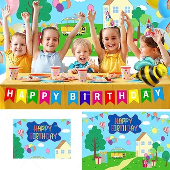 Aniversário Pano De Fundo Da Decoração Do Partido Grande Feliz Aniversário Pano De Fundo A Bandeira Do Arco-Íris Balões De Caixa Da Casa Da Árvore Decoração Com Balões
