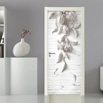 Estilo europeu 3D Estéreo de Alívio de Flores Foto da Parede Door Murais papel de Parede Sala Quarto Pvc Impermeável Papéis de parede de Vinil 3 d