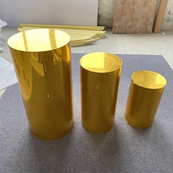 3pcs/set)rodada do cilindro pedestal de ouro espelho vãos de suporte de exibição para casamento yudao187