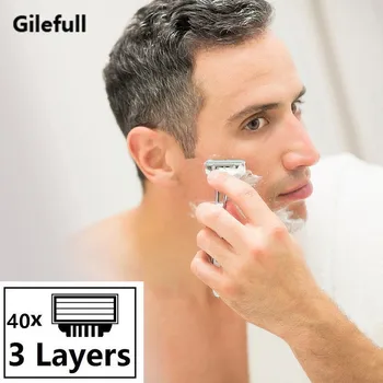 40pcs Homens Lâminas de Barbear de Segurança cuidado da Cara de Barbear lâminas Manual de barbear Cassete para mach 3