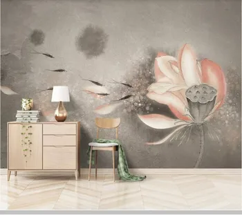 papel de parede Chinês de estilo Vintage de Tinta Lotus 3d papel de parede mural,sofá da sala de TV de parede do quarto de papéis de parede para casa deocr
