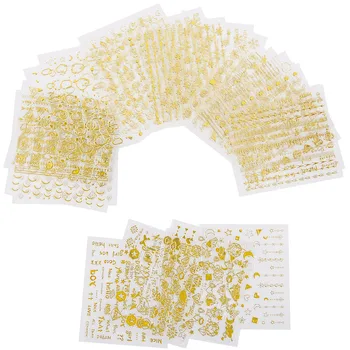 24/30pcs Gold Silver 3D Etiqueta da Arte do Prego Oco Decalques Misto Desenhos de Ultra-fina de Adesivo de Flor de Estampagem Manicure Unhas Autocolantes