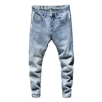 A calça Jeans Skinny, Homens de Luz Azul e Cinza Trecho 2022 Primavera Nova Moda Casual, de Jeans, Calças de Brim dos Homens com Roupas de Calças compridas Cowboys