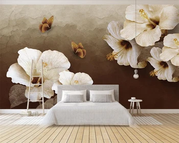 Beibehang papel de parede Personalizado Europeia retro flores borboleta PLANO de fundo de parede de sala de estar, quarto de fundo, paredes 3d papel de parede