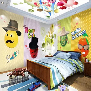 Acolhedor, bonito dos desenhos animados de frutas família tema espaço cheio parede da casa, especializada na produção de murais papel de parede