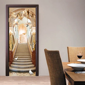 Anjo Escadas de Estilo Europeu, Sala de estar em 3D Porta Adesivo de Parede, Mural, papel de Parede de PVC Impermeável Auto-adesivo de Porta Etiquetas Pintura