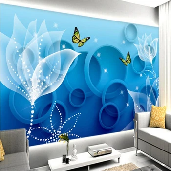 beibehang encomenda de parede, papel de parede, mural de etiquetas flores contexto azul moda 3D transparente e papel de parede
