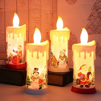 2022 Nova decoração de Natal da vela do DIODO emissor de luz da simulação de chama de vela Papai Noel boneco de neve decoração noite de luz da Casa