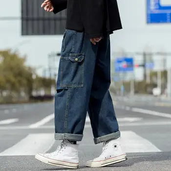 2021 Multi-Bolso Lavado Calça de algodão Japonês de Ferramentas Retas Solto e Casual de Moda de Homem, Marca de Jeans