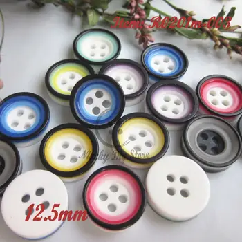 Costura botões de 100pcs 12,5 mm de borda preta círculo de cor de resina camisa de botões materiais de costura ou colagem de artesanato acessórios