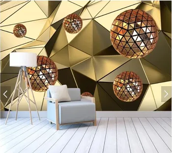 Personalizado, papel de parede 3d, espaço abstrato bola de ouro mural para a sala de estar, quarto, sofá-fundo de parede decoração, papel de parede