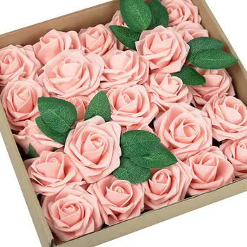 Conjunto de 25 Artificial, Rosas de Haste de aparência Realista Flores do Caixa para Casamentos, Festas, Arranjos Florais